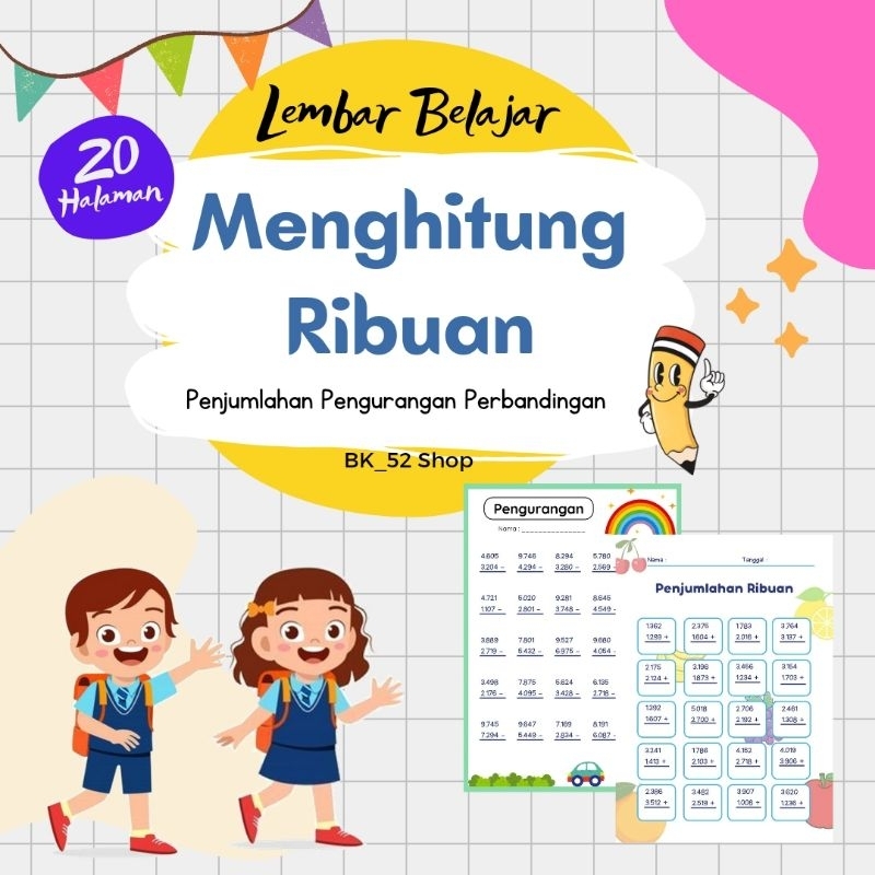 

BK Lembar Belajar Matematika Menghitung Ribuan Anak SD 20 lembar A5