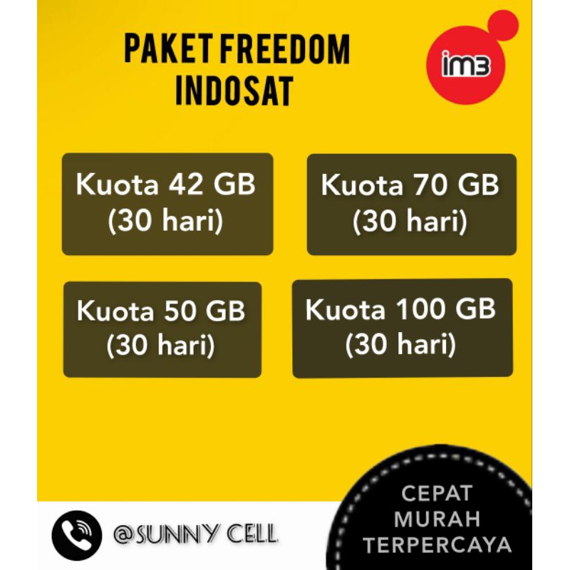 Paket Freedom Indosat bulanan kuota 42 GB 50 GB 70 GB 100 GB