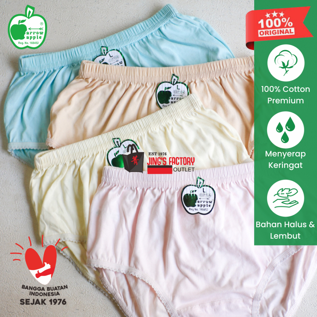 100% CD Apel Asli Cotton Combed(Renda)/ Katun Premium/ Cotton Arrow Apple - Celana Dalam Wanita Apel