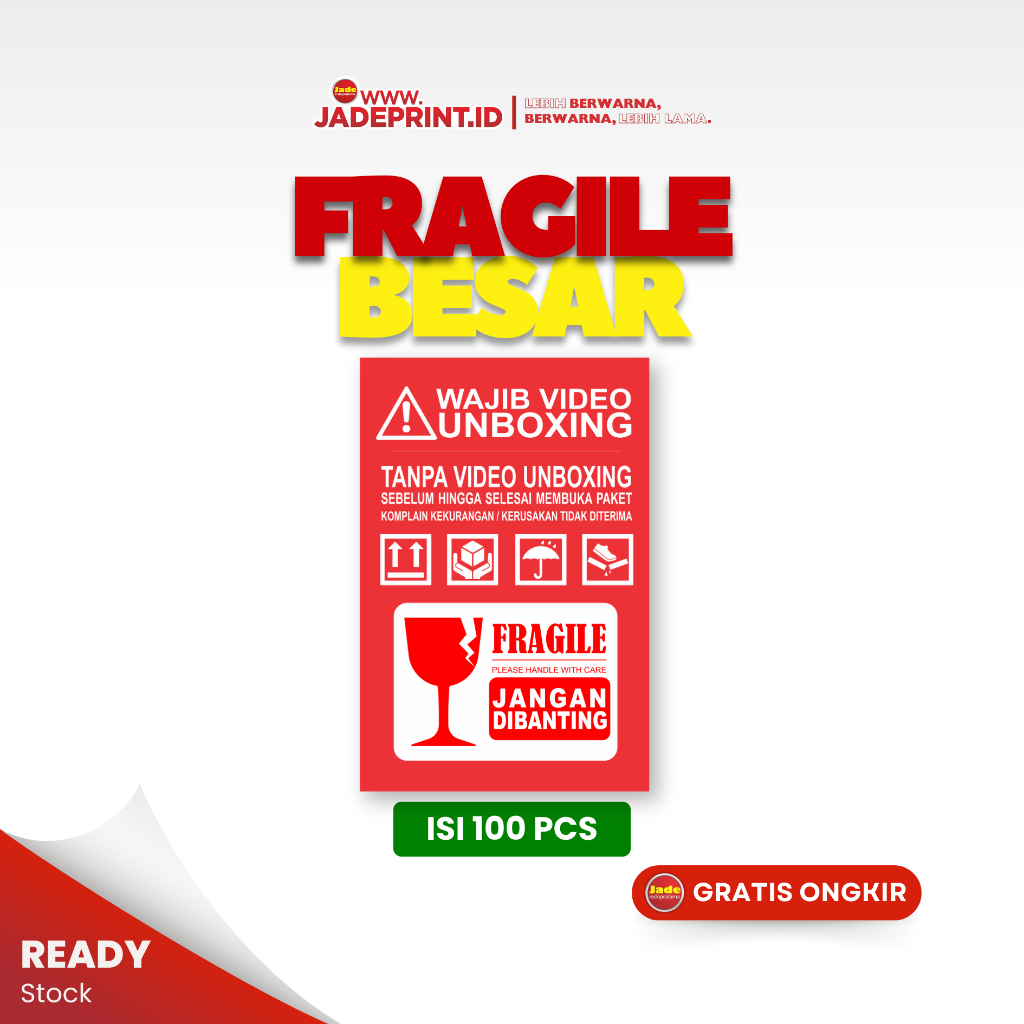 

[STICKER FRAGILE] Stiker Fragile Besar 16,5x11cm Isi 100 Pcs Stiker Murah Wajib Video Unboxing
