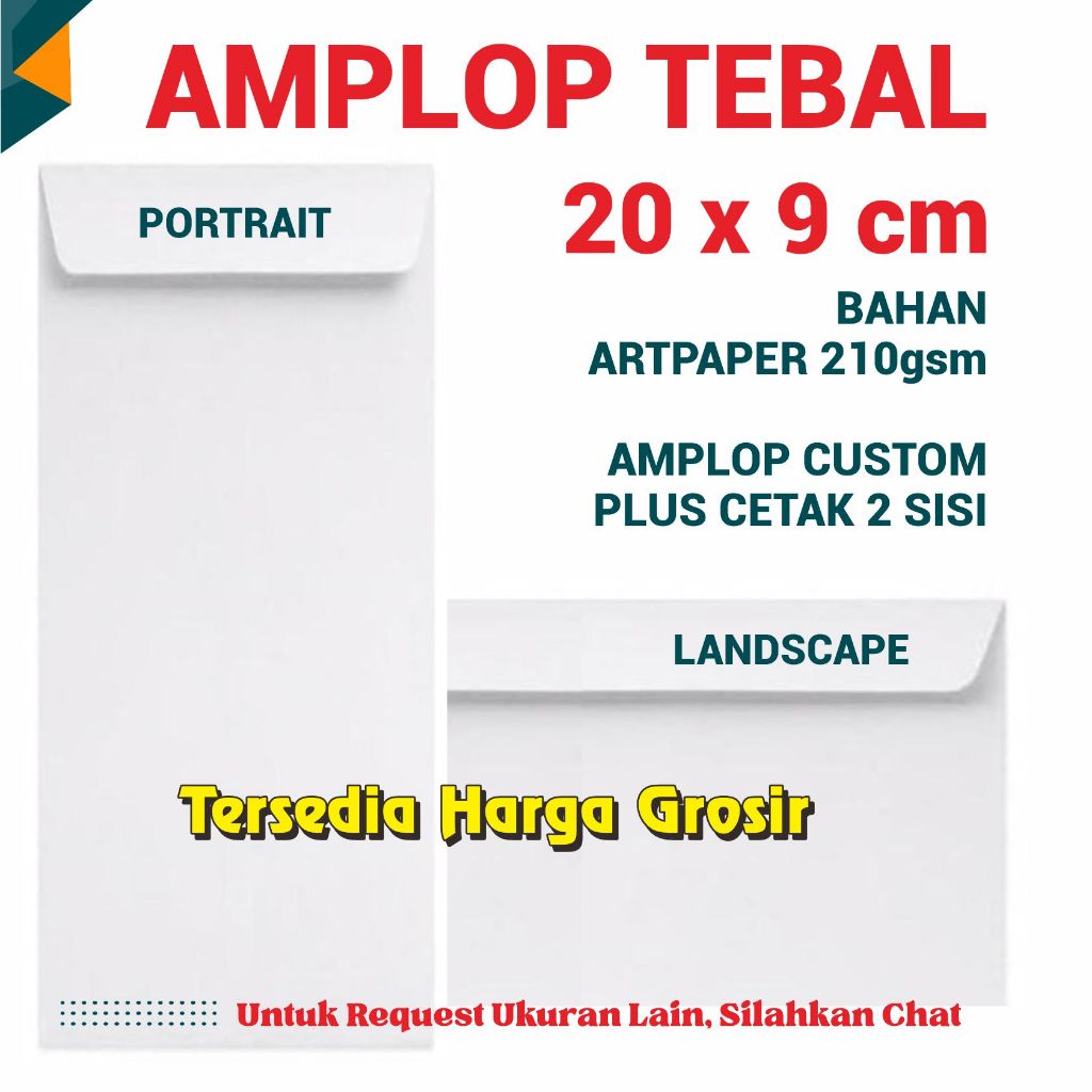 

Amplop Tebal Custom 20x9 cm ATAU 22x10 cm | Amplop Custom Tebal ArtPaper 210gsm Cetak Laser | Amplop Custom GalaksiNova