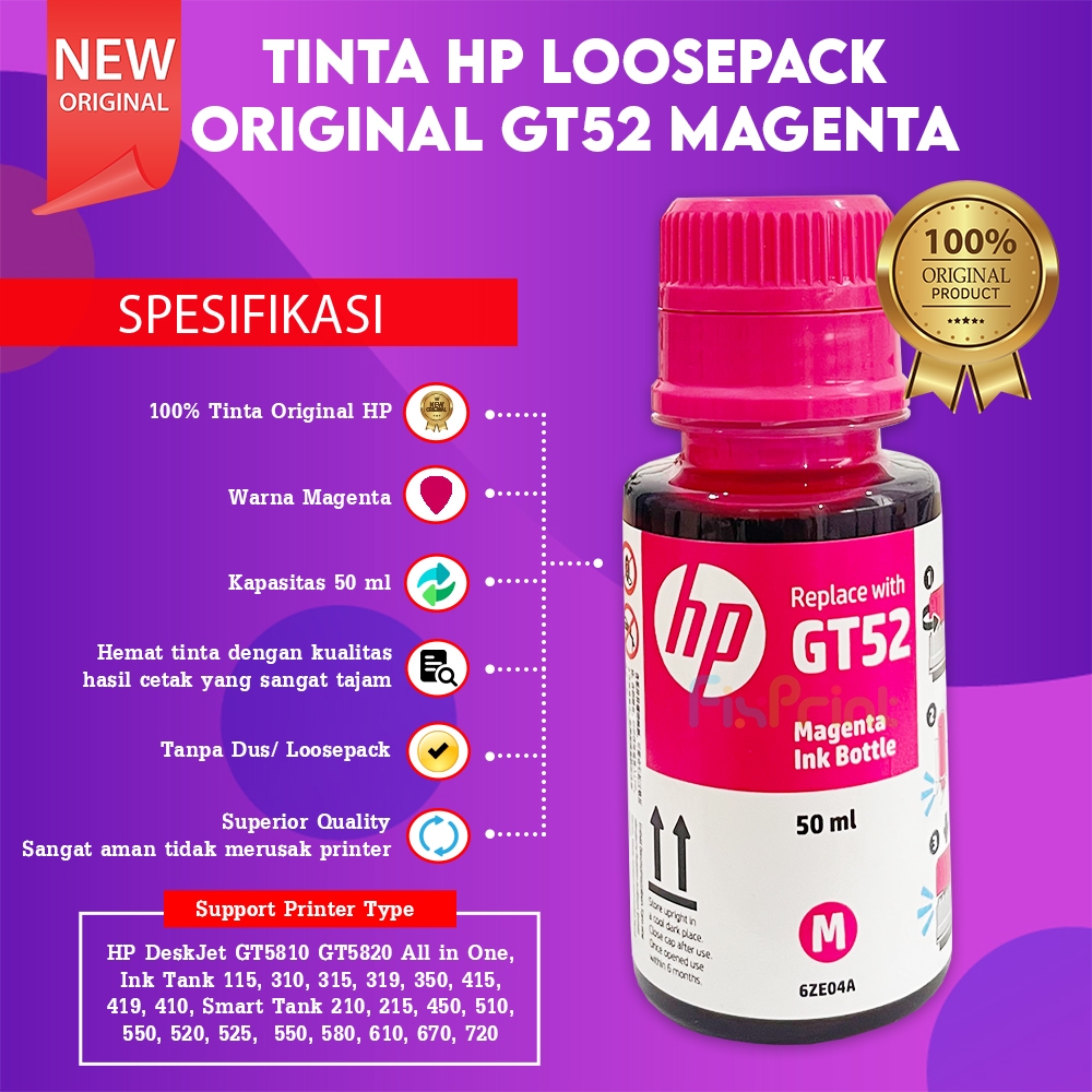 FixPrint Tinta HP Original GT52 50ml Cyan Magenta Yellow Printer Ink Tank 115 310 315 319 350 415 41