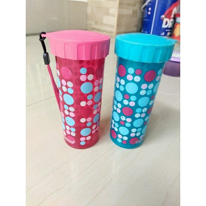 tempat minum tumbler gelas botol minum crystal polkadot 430ml Tupperware second preloved