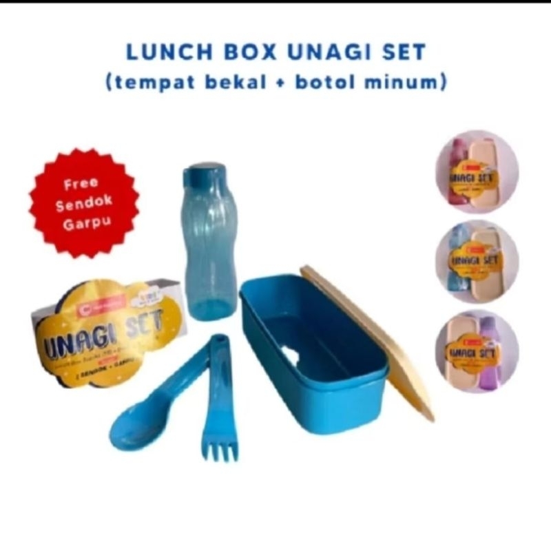 unagi set clio kotak makan + botol + sendok garpu ompreng lunch box set