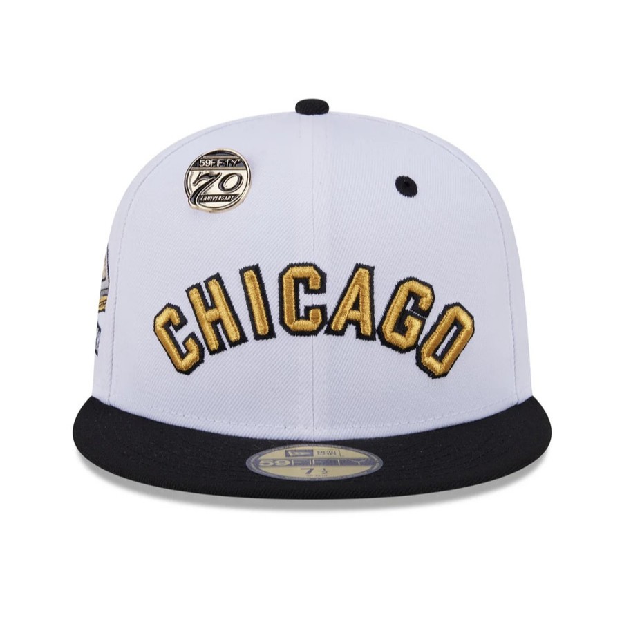 Topi New Era 59Fifty Day 70th Anniversary Chicago White Sox White 5950 Fitted Cap 100% Original Resm