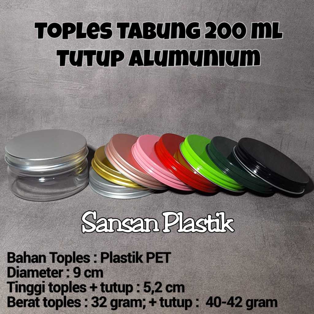 Toples Plastik 200 ml Tabung Tutup Alumunium / Toples TABUNG 200ml Tutup Alumunium
