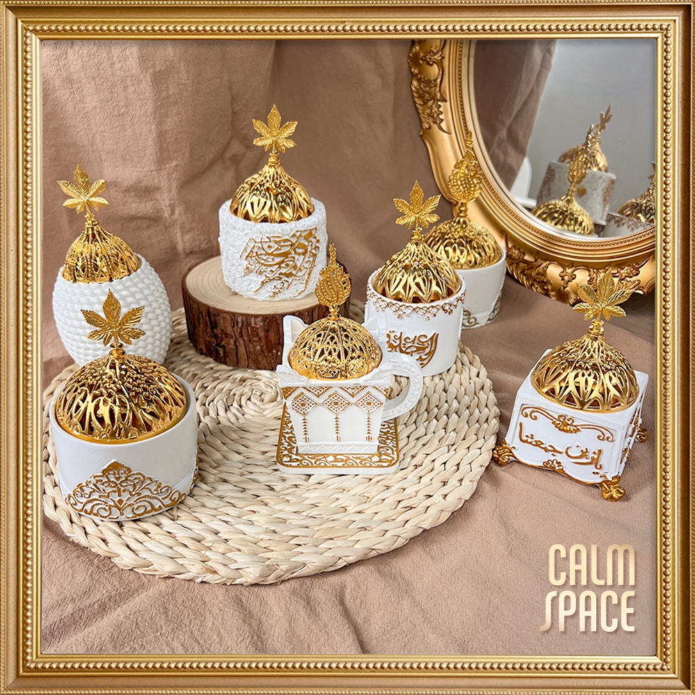 Putih Tempat Bakar Dupa Mabkharah Bulat Arab Bahan Resin Hiolo Kuningan Besi Hio Emas