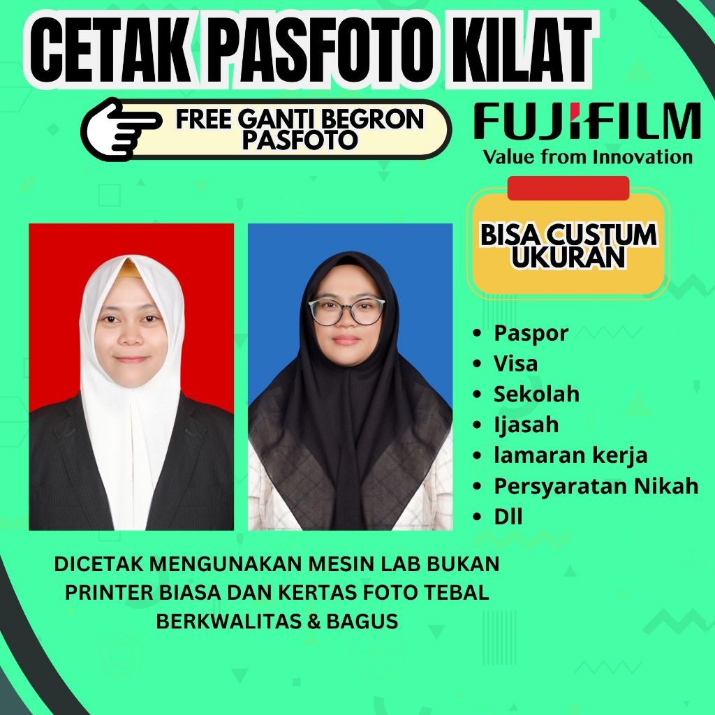 Cetak PAS FOTO 2 X 3 / 3 X 4 / 4 X 6 Doff Glossy Silky Fujifilm Foto Kualitas Lab TASIEK.ID