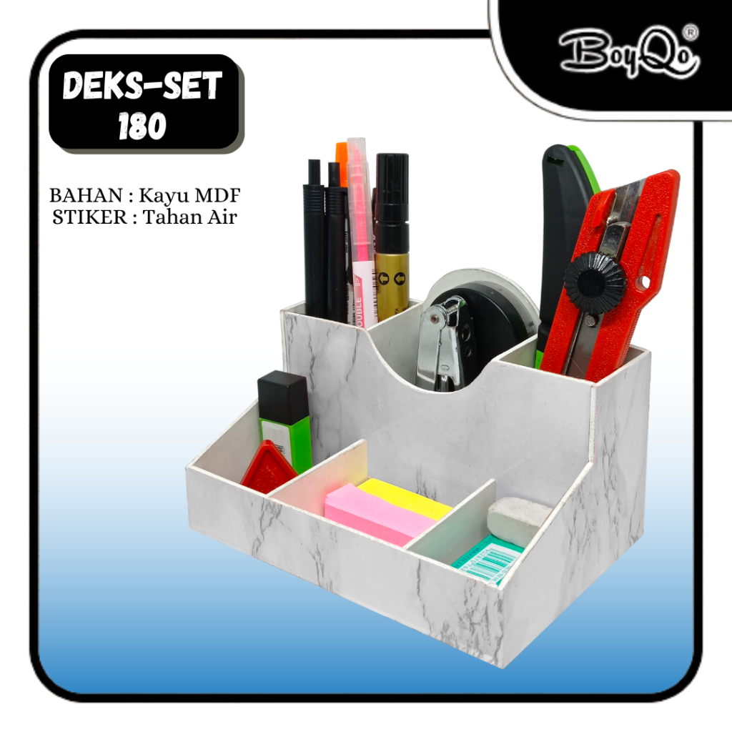 

BoyQo Deskset 180 | Rak Penyimpanan Peralatan Alat Tulis Meja 2 Susun 3 Sekat | Pink dan Abu
