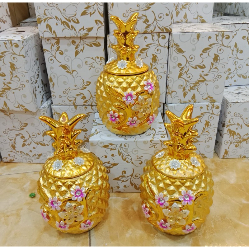 Pajangan Nanas Gold Import Set 3