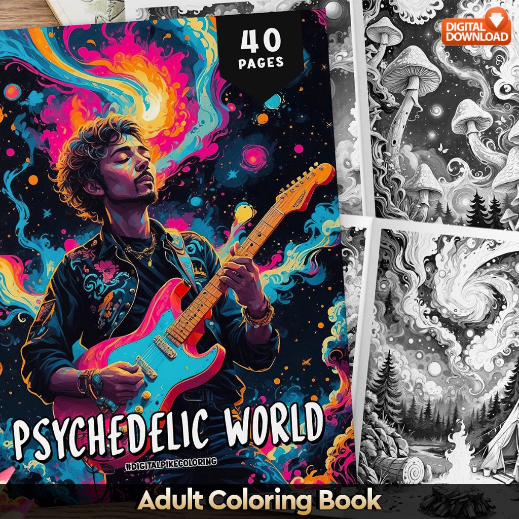 

40 Pages Buku Mewarnai Dewasa - Digital Download - Printable Adult Coloring Book - Psychedelic World