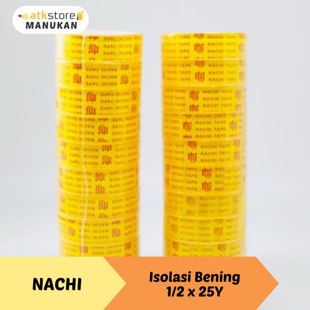 

Nachi isolasi bening 1/2 x 25Y Isi 12 pcs Solasi Bening Selotip Transparan