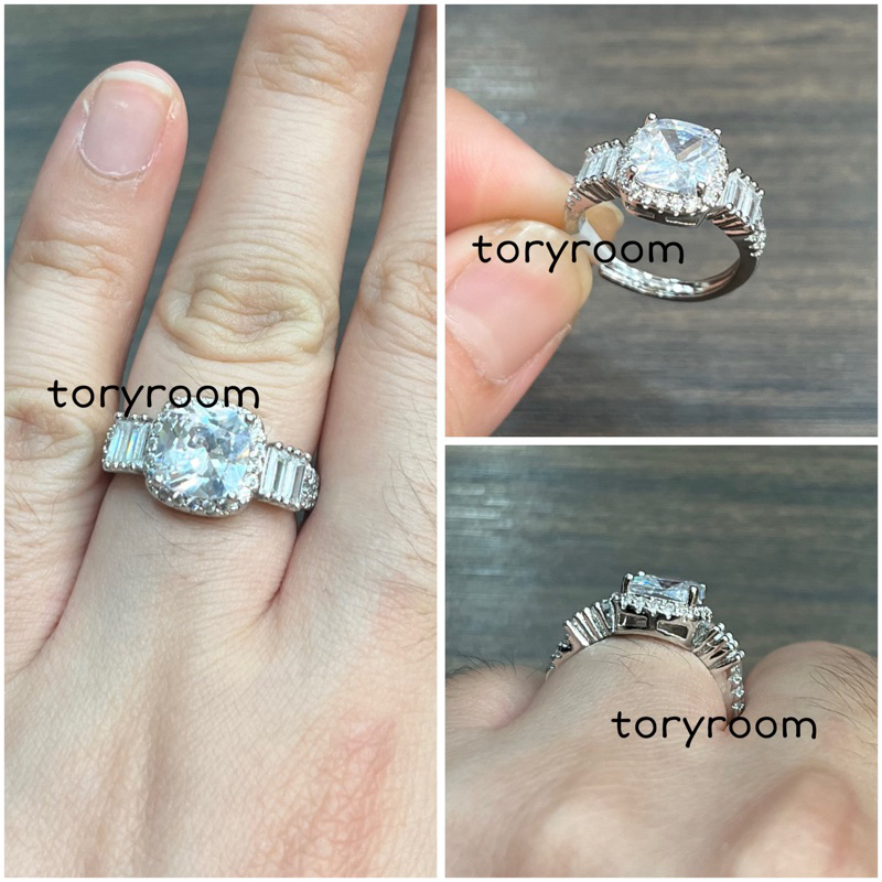 Cincin zircon cushion cut sisi diamond emerald susun