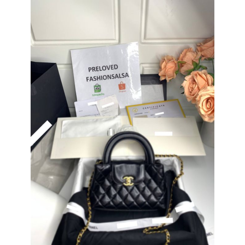 Preloved nano kelly bag black lambskin ghw