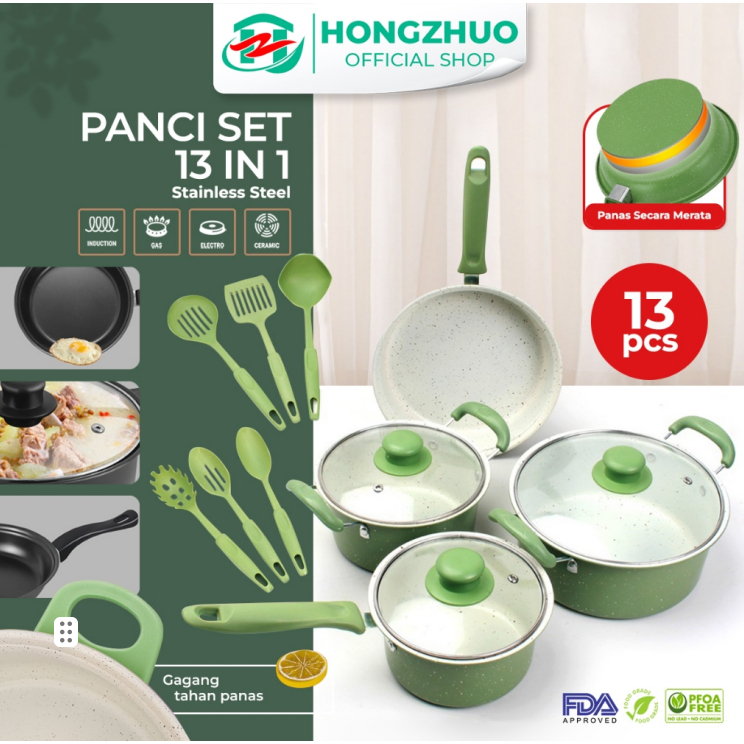 GEROSAMIL - HONGZHUO COOKWARE SET 13PCS PANCI & WAJAN PENGGORENGAN + SPATULA