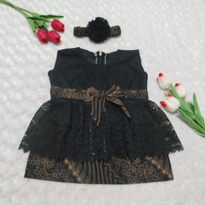 KEBAYA BAYI DAN ANAK / SETELAN KEBAYA ANAK PEREMPUAN bahan brokat warna hitam