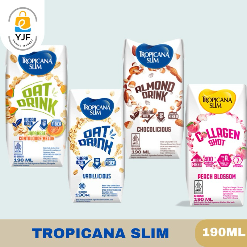

Tropicana Slim / Minuman Oat / Almond Drink / Vanillicious / Chocolicious / Cantaloupe Melon / Collagen Blossom 190ml