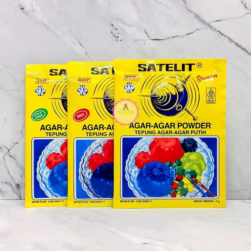 

Agar Satelit Yunior all variant 5gr sachet/satelit putih/merah/hijau/ agar-agar enak.