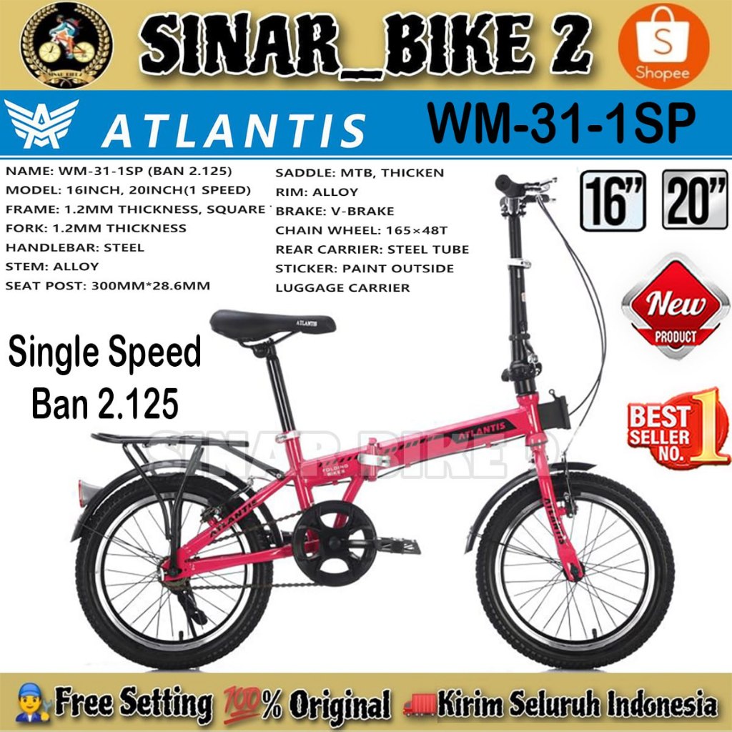 Sepeda Lipat ATLANTIS FOLD 31 Singe Speed Anak & Dewasa 16 & 20 Inch Boncengan