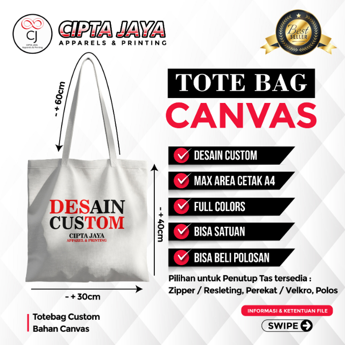 Tote Bag Custom Kanvas Premium Tebal Tote Bag Custom Sablon High Quality Perekat