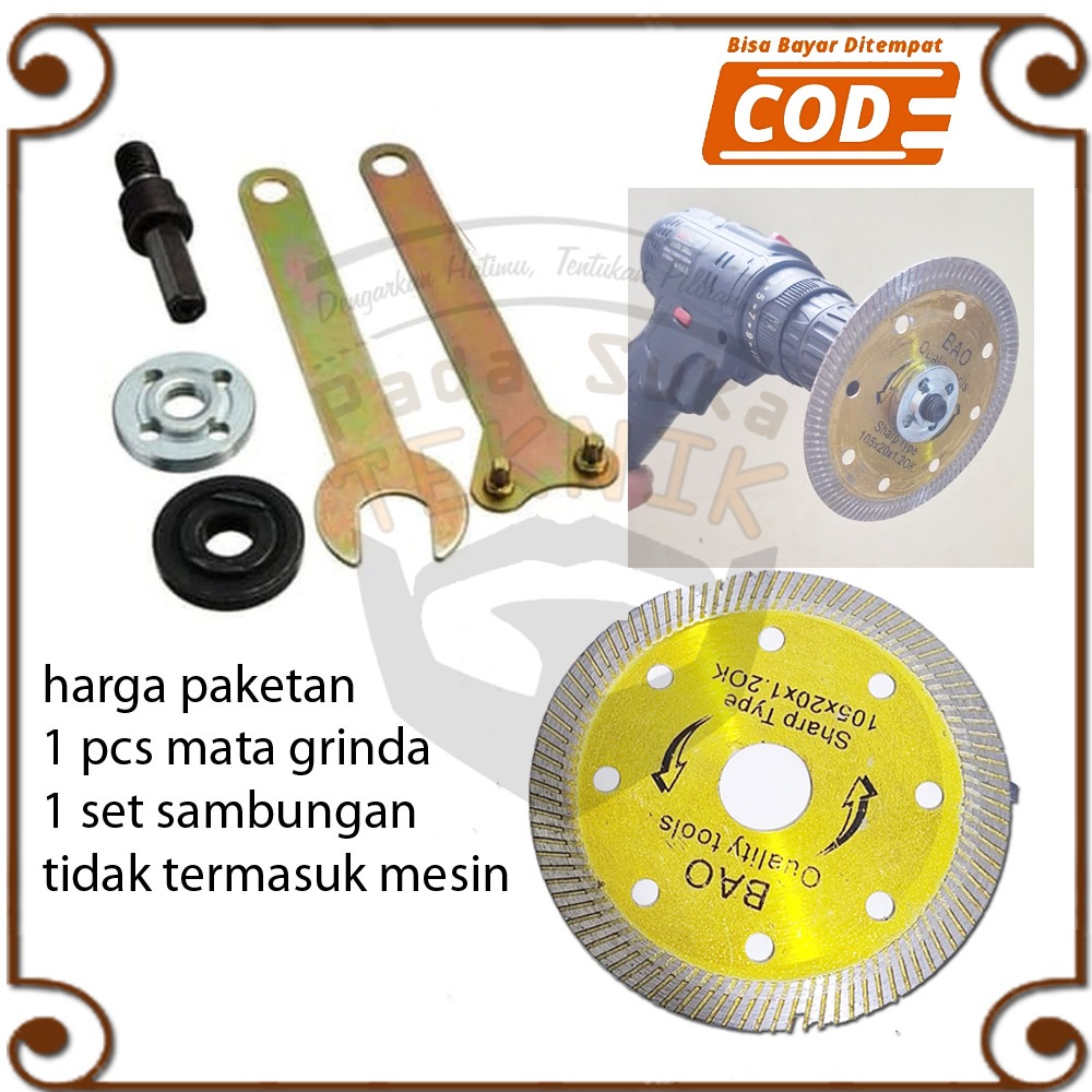 Adaptor Bor Jadi Gerinda Arbor + Mata Gerinda Pisau Pemotong Kramik Marmer Granit Tipis Slim