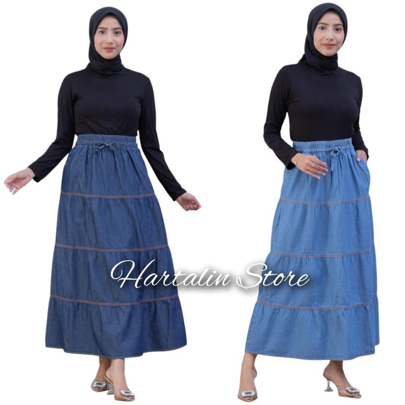 Rok Panjang Wanita Model A Canda / Rok Jeans Jumbo / Rok Original Jeans Wash Premium / Rok Jeans Pan