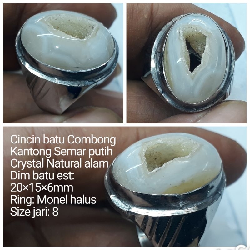 Cincin Batu Combong Kantong Semar Putih Crystal Natural