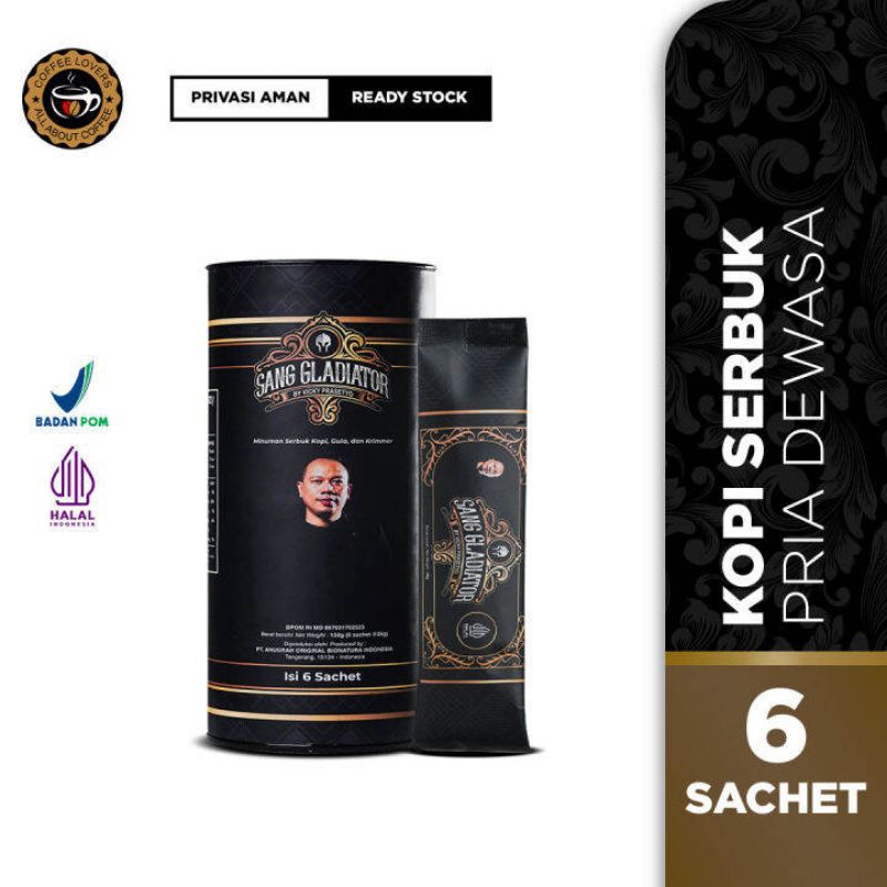 

Kopi Sang Gladiator by Vicky Prasetyo - Original - Bpom - 1 Pack Isi 6 Sachet