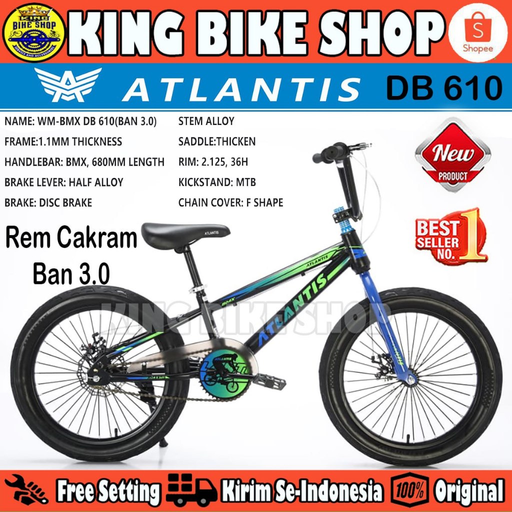 Sepeda Anak Laki BMX ATLANTIS 610//650 DB Ban Jumbo 3.0 Ukuran 20 Inch Usia 8-11 Tahu