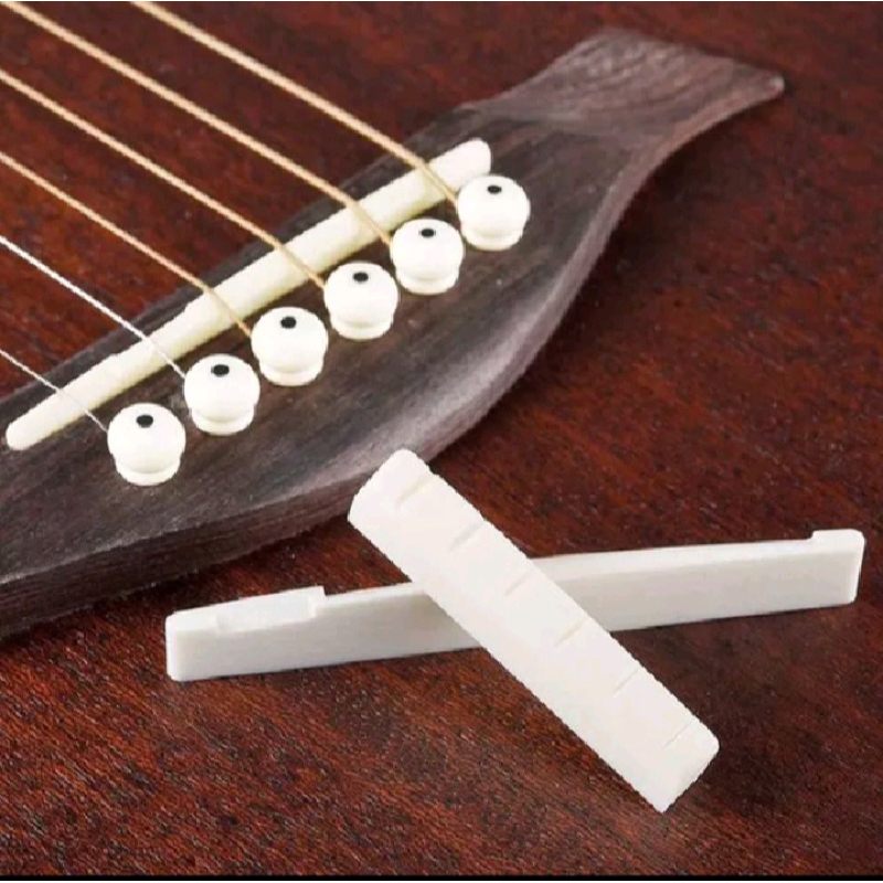 Bonus Pick Sepasang Saddle Nut Gitar Akustik Folk Tulang Sapi Australia Asli Bonus Pick Gitar Saddle