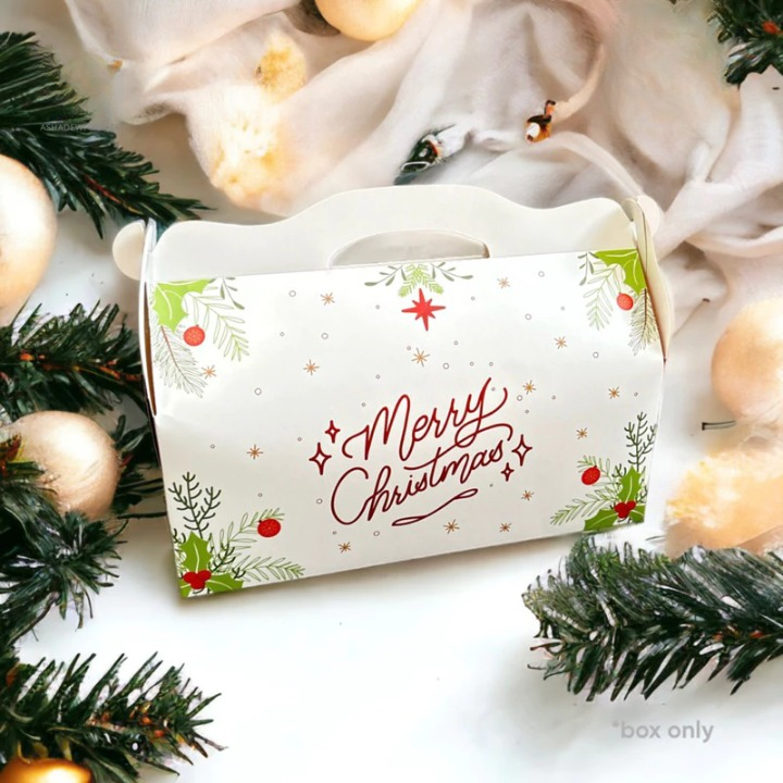 

( 5 pcs ) gable box edisi natal kemasan kue kering dus tenteng merry christmas ukuran 30x10x12 cm