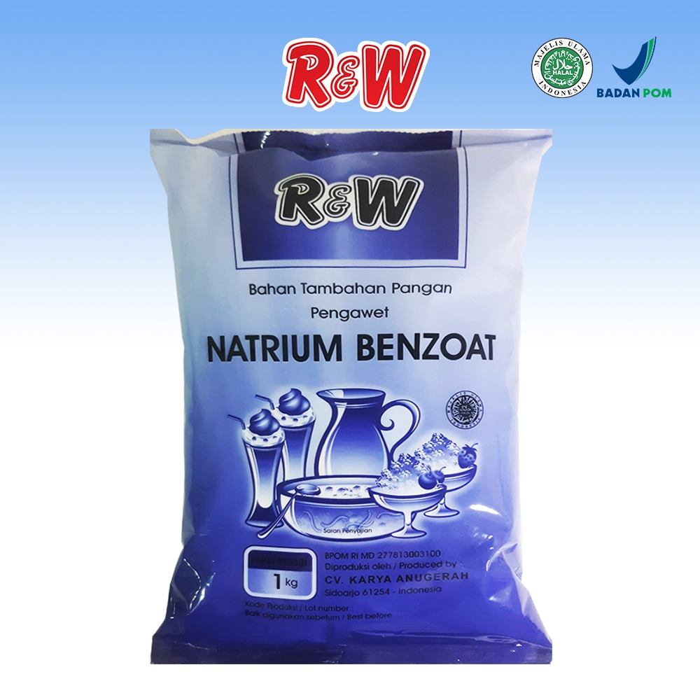 

Natrium Benzoat Ukuran 1kg Pengawet Makanan Minuman Rajawali R&W RW Halal MUI