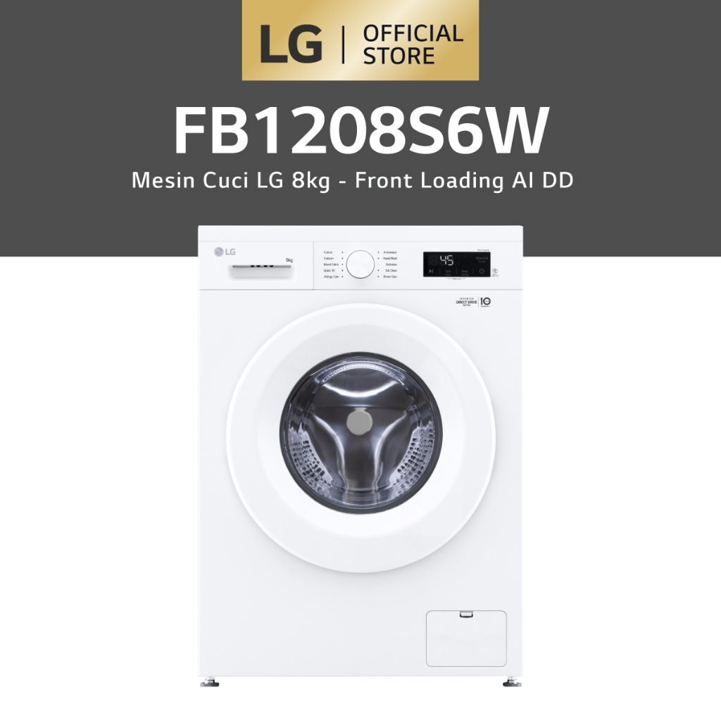 LG FB1208S6W Mesin Cuci 8 kg Front Loading 6 Motion Inverter Direct Drive dengan Smart Diagnosis