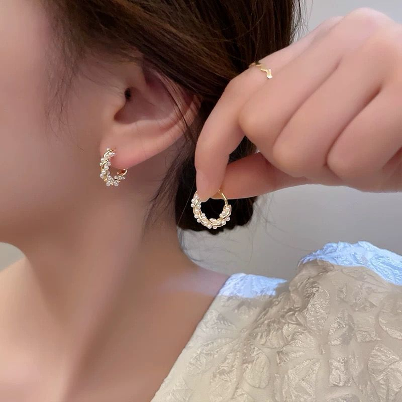 AT227 - Ivana Alina Giok Hetian Lapis Emas Asli Anting Mutiara Terbaru Warna Gaya Korea Sederhana El