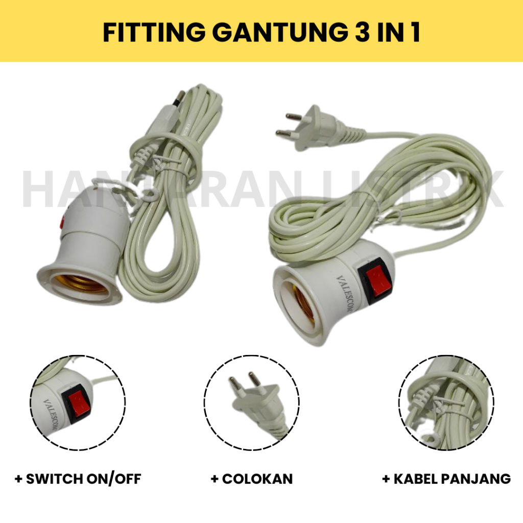 FITTING LAMPU GANTUNG + KABEL + SWITCH - FITTING GANTUNG