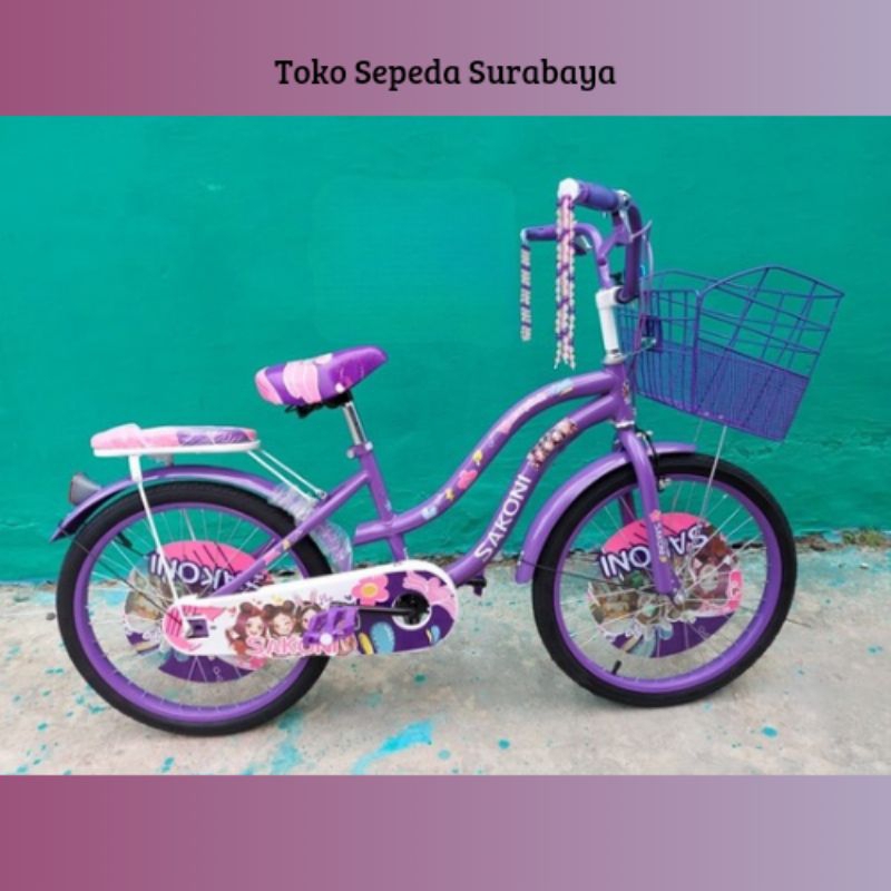 SEPEDA ANAK MINI SAKONI BLACKPINK UKURAN 12/16/18/20 INCH KERANJANG,SEPEDA ANAK CEWEK BARU