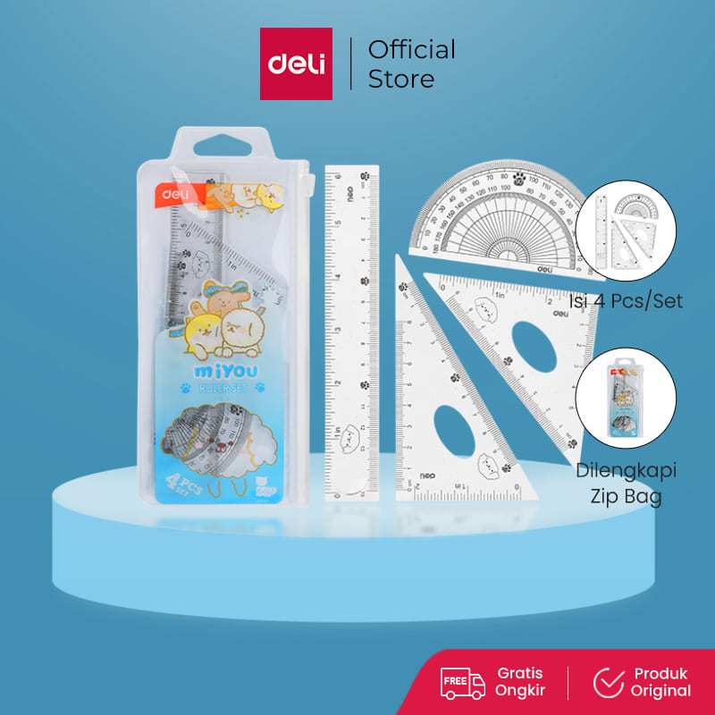 

Deli Ruler Set / Set Penggaris Isi 4pcs Packaging Zip Bag Desain Miyou EH657