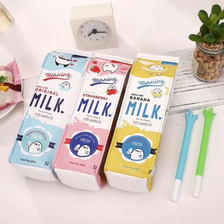 

Tempat pensil kotak pulpen susu milk penghapus penggaris rautan unik - Strawberry Milk