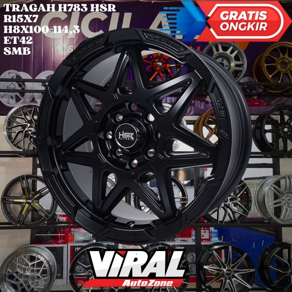 Velg Mobil Ring 15 MURAH HSR TRAGAH R15 LEBAR 7 LOBANG BAUT 4 ET42 BLACK
