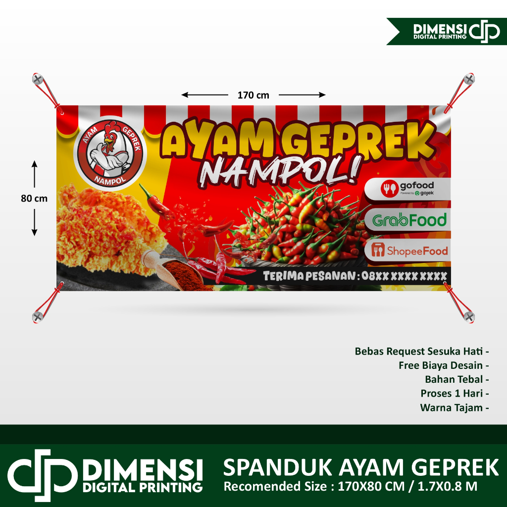 SPANDUK JUALAN AYAM GEPREK / SPANDUK AYAM GEPREK / CUSTOM BANNER AYAM GEPREK