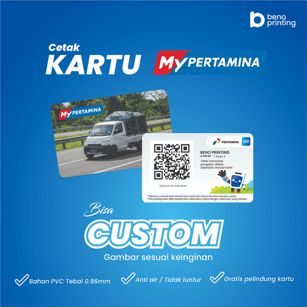 

Cetak kartu MY PERTAMINA / barcode pertamina bahan pvc tebal 0.96mm free pelindung kartu