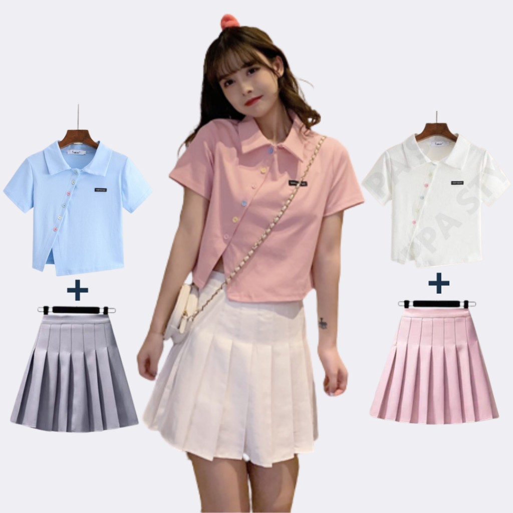 Oppa Style Shop SET SPORT BAJU POLO + Tennis Skirt Rok Mini with inner pants Rok Korea Skirt Tennis