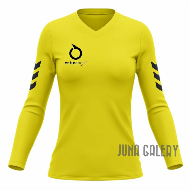 kaos senam cewek lengan panjang terbaru bahan dry fit kerah v neck trendy and sporty