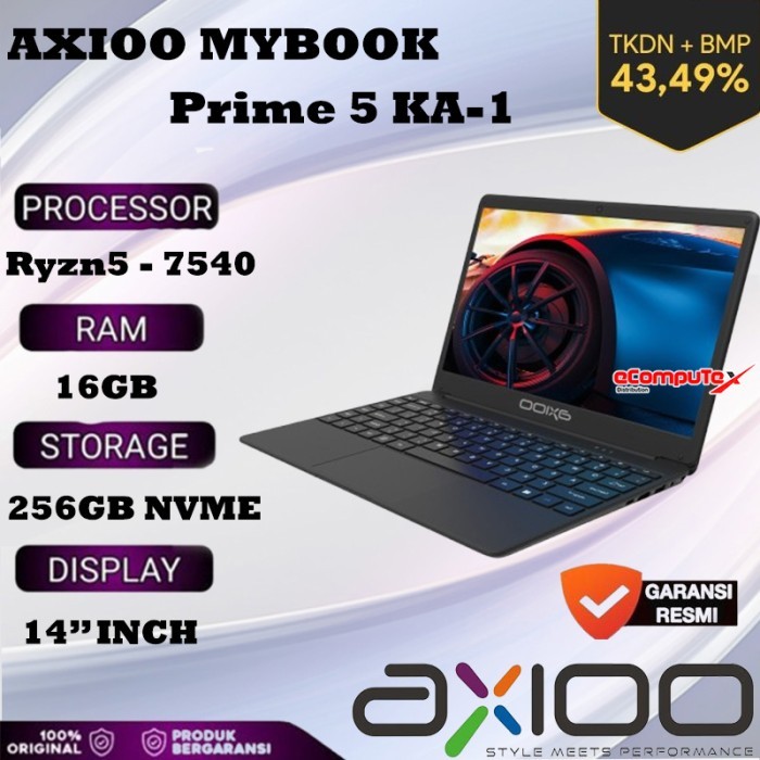 AXIOO MYBOOK  PRIME 5 (KA1) Ryzen 5 - 7540 14"INCH  16GB|256GB NVME WINDOWS 11 ORIGINAL - TKDN RESMI