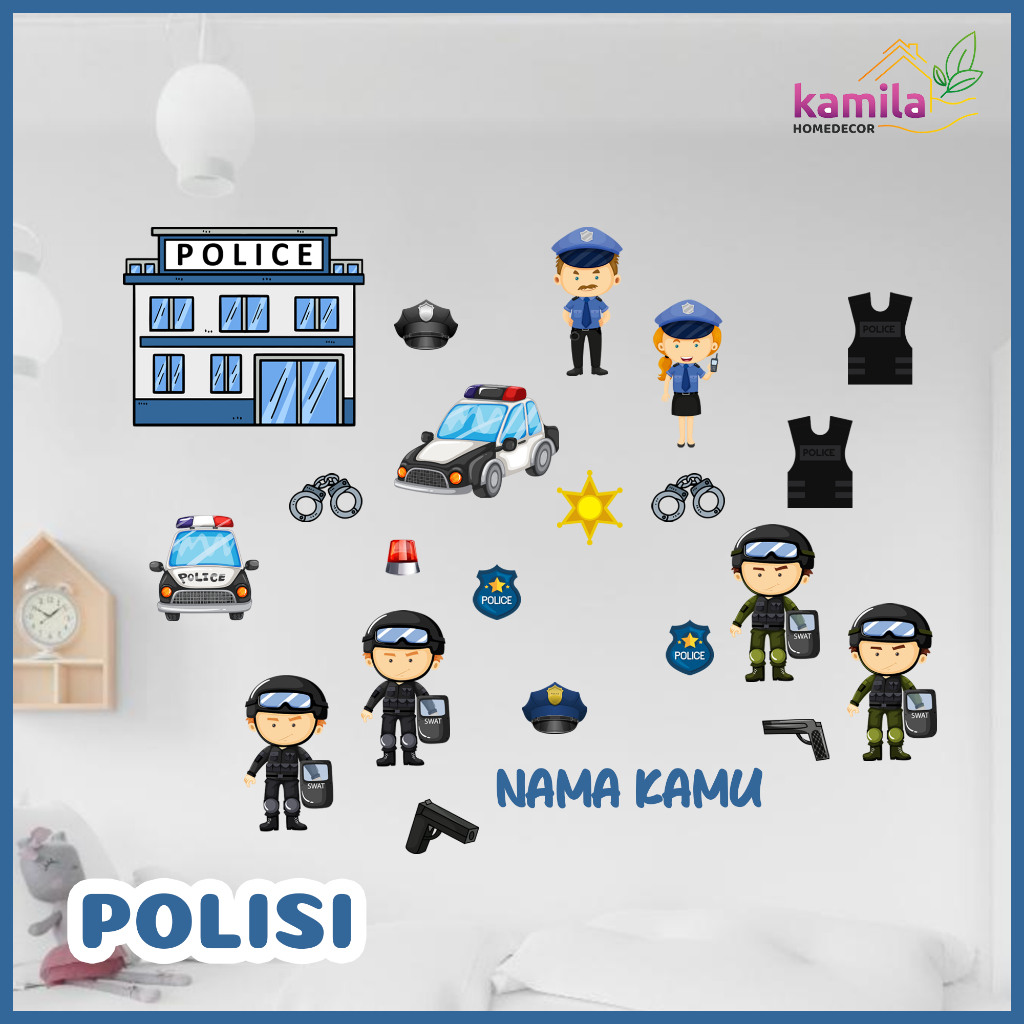 Kakakuproject- Stiker dinding custom nama karakter POLISI