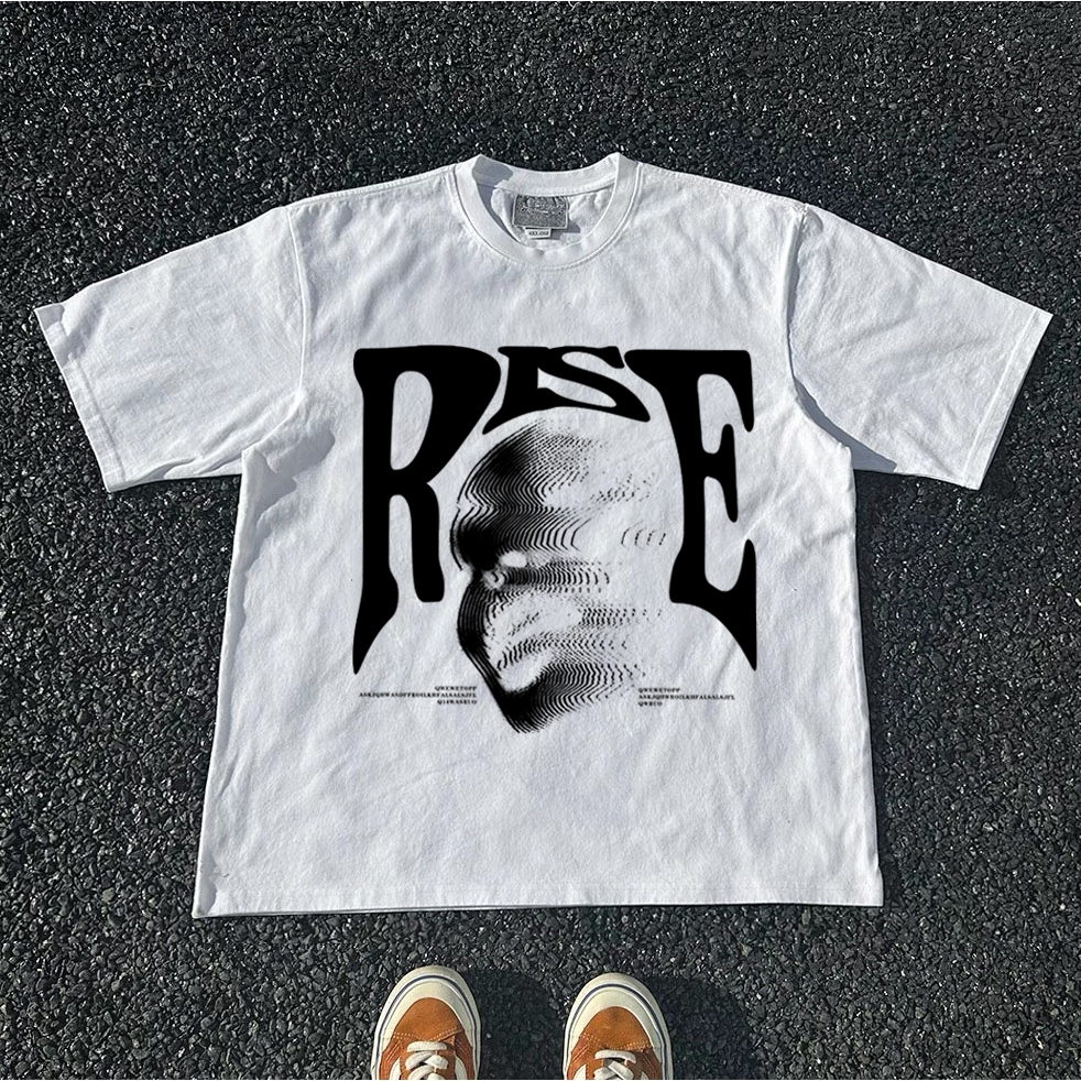 BOOMBAP American retro Style T-shirt Oversize lengan baju pendek Kaos Distorted portrait Letter prin