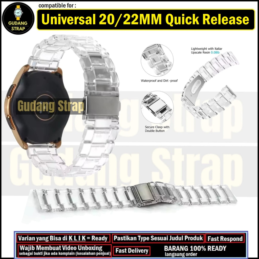 Tali Jam Tangan Acrylic Crystal Clear Strap 20mm 22mm Rantai Bening ACY