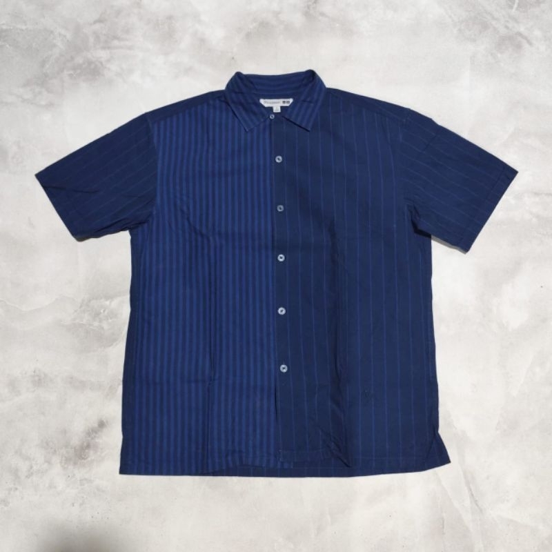 Kemeja tangan pendek pria uniqlo x jw Anderson navy