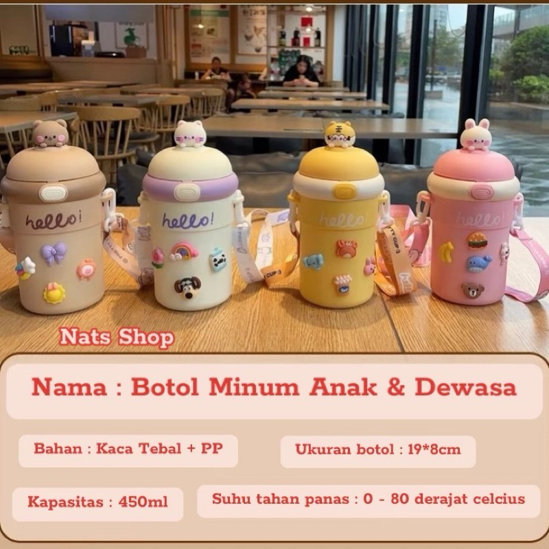 Botol Minum Kaca Botol Minum Karakter Lucu Tumbler Vacuum Flask Nice 450ml BPA FREE/ Botol Minum Ana