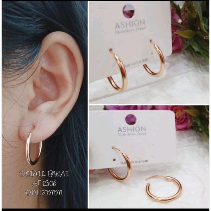 Anting bulat cantik titanium  anti karat
